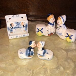 Vintage Enesco lot Holland Dutch boy/girl salt & pepper shakers toothpick holder
